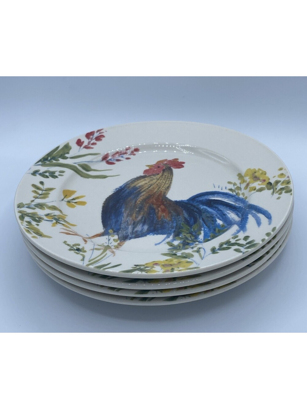 Paula Deen Dinnerware Set Of 4 Plates Garden Rooster 8” Diam Countrycore S021